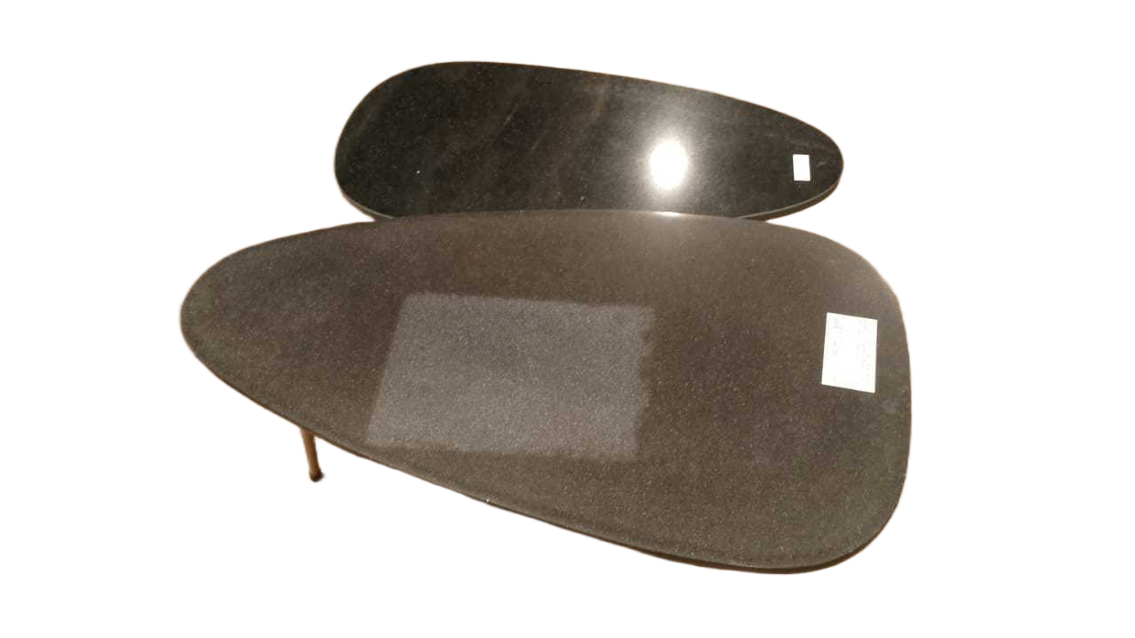 Set Of 2 Coffee Table Real Black Marble Top Antique Brass Legs