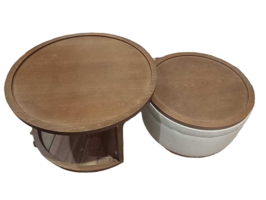 Marsis Coffee Table And Pouf With Storage Dark Wallnut / Creme Fabric L: 90x47cm S: 70x38cm