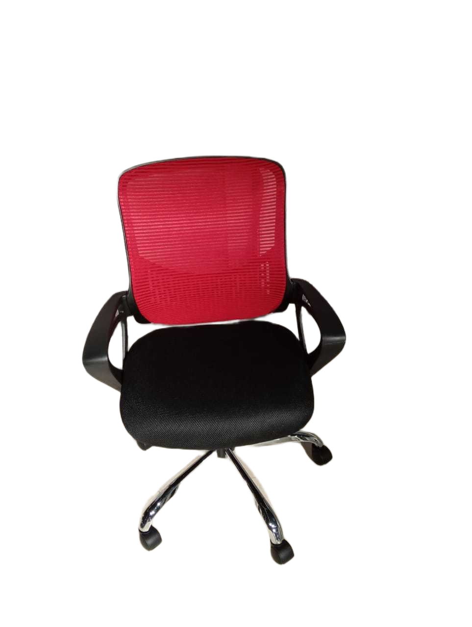 Office Chair Black Red-Chrome Legs Black Frame Mesh