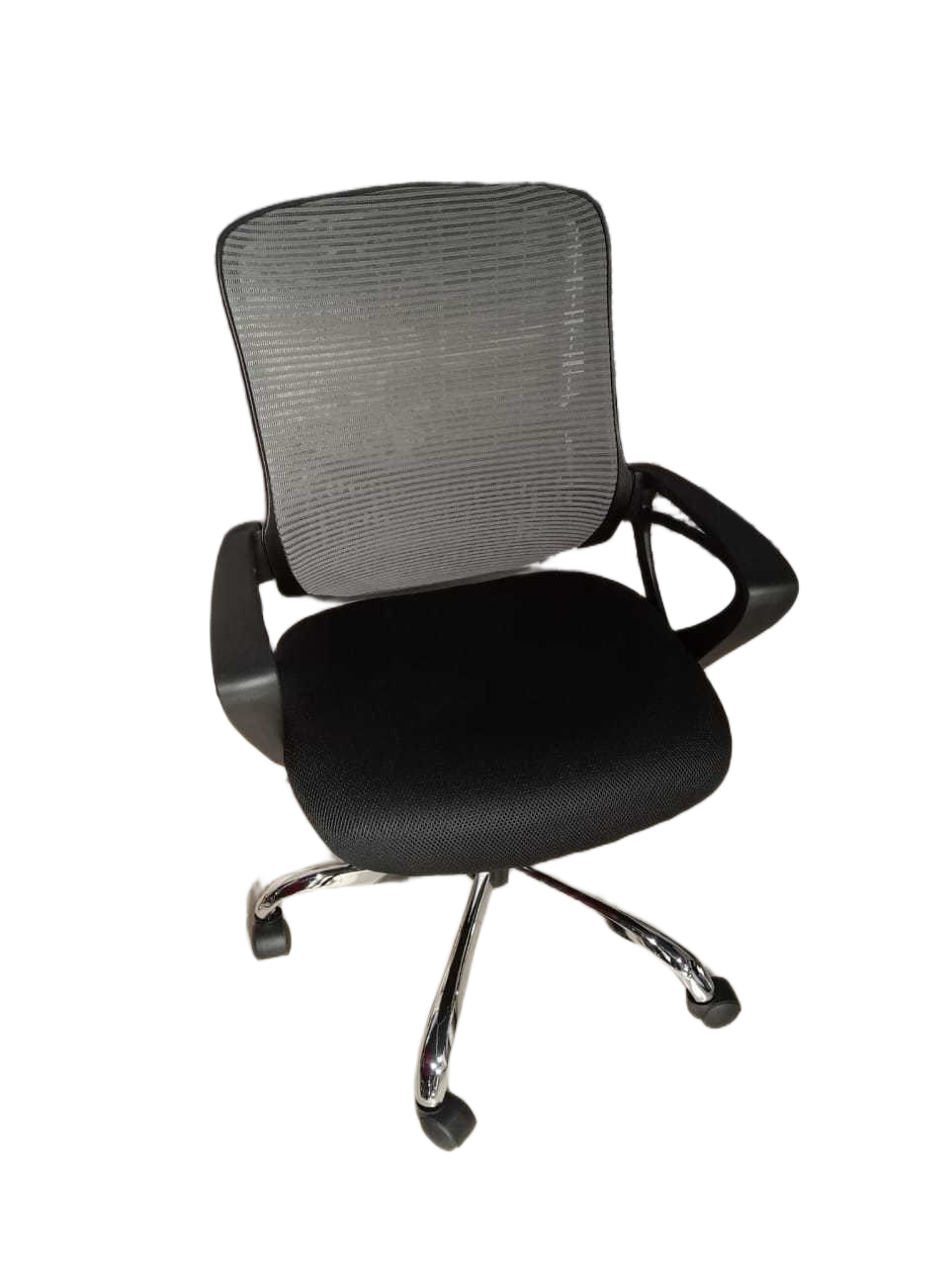 Office Chair Dark Grey-Chrome Legs Black Frame Mesh