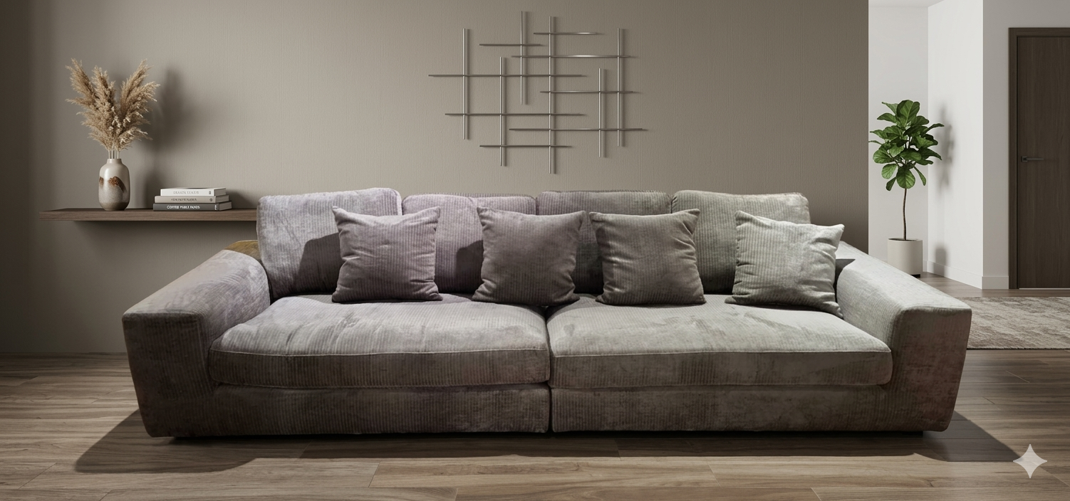 Sofa 4 Seater Beige With 4 Pillows, 4 Backrest Cuchions And 2 Cushions Seats
