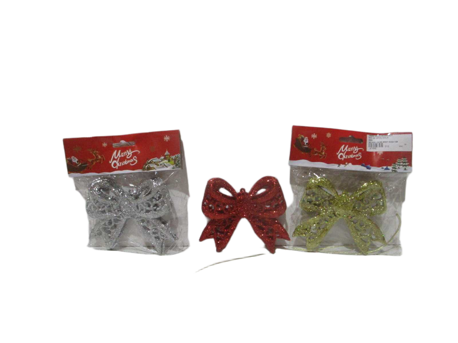 Xmas Deco-Bowknot Set Of 2pcs Gold Red Silver 12cm