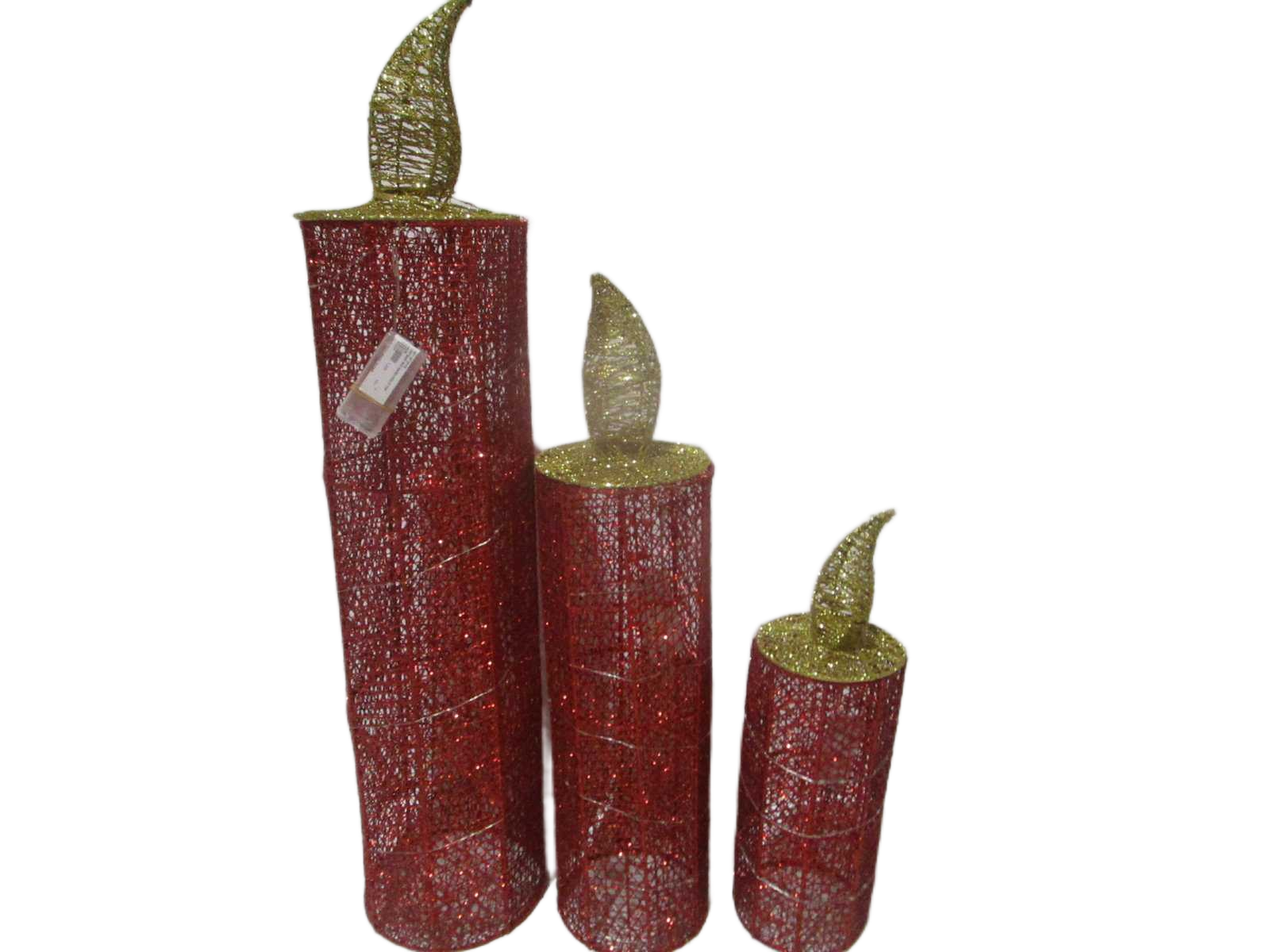 Xmas Deco-Candle With Light Set Of 3pcs Opp Bag Red Base+gold Top 44cm 60cm 80cm
