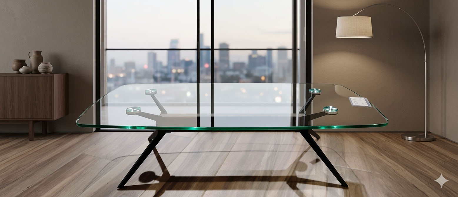 Coffee Table 12mm Tempered Glass+solid Wood +iron Frame With Black Painting