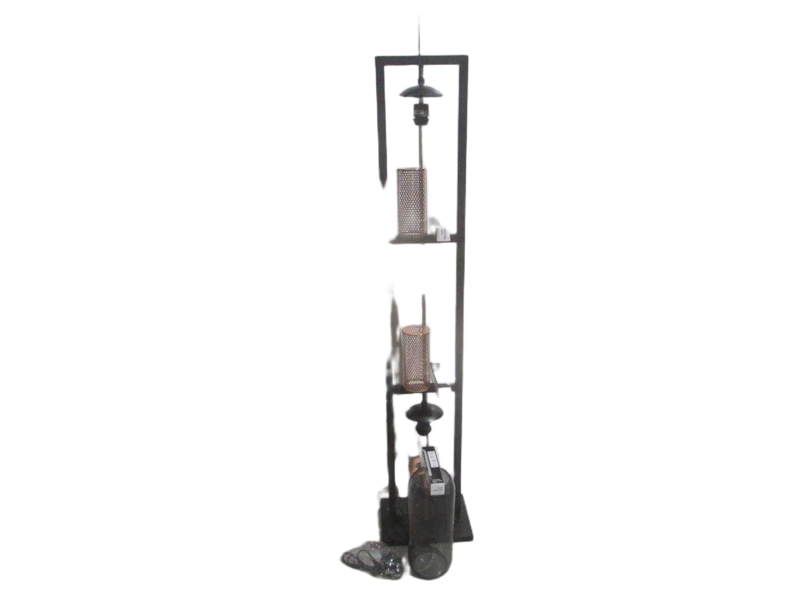 Floor Lamp Rectangular Base - With 3 Lights With Brass Bulb Holder Inside + Lights Bulbs 8473 - Iron Black Frame Powder Coat