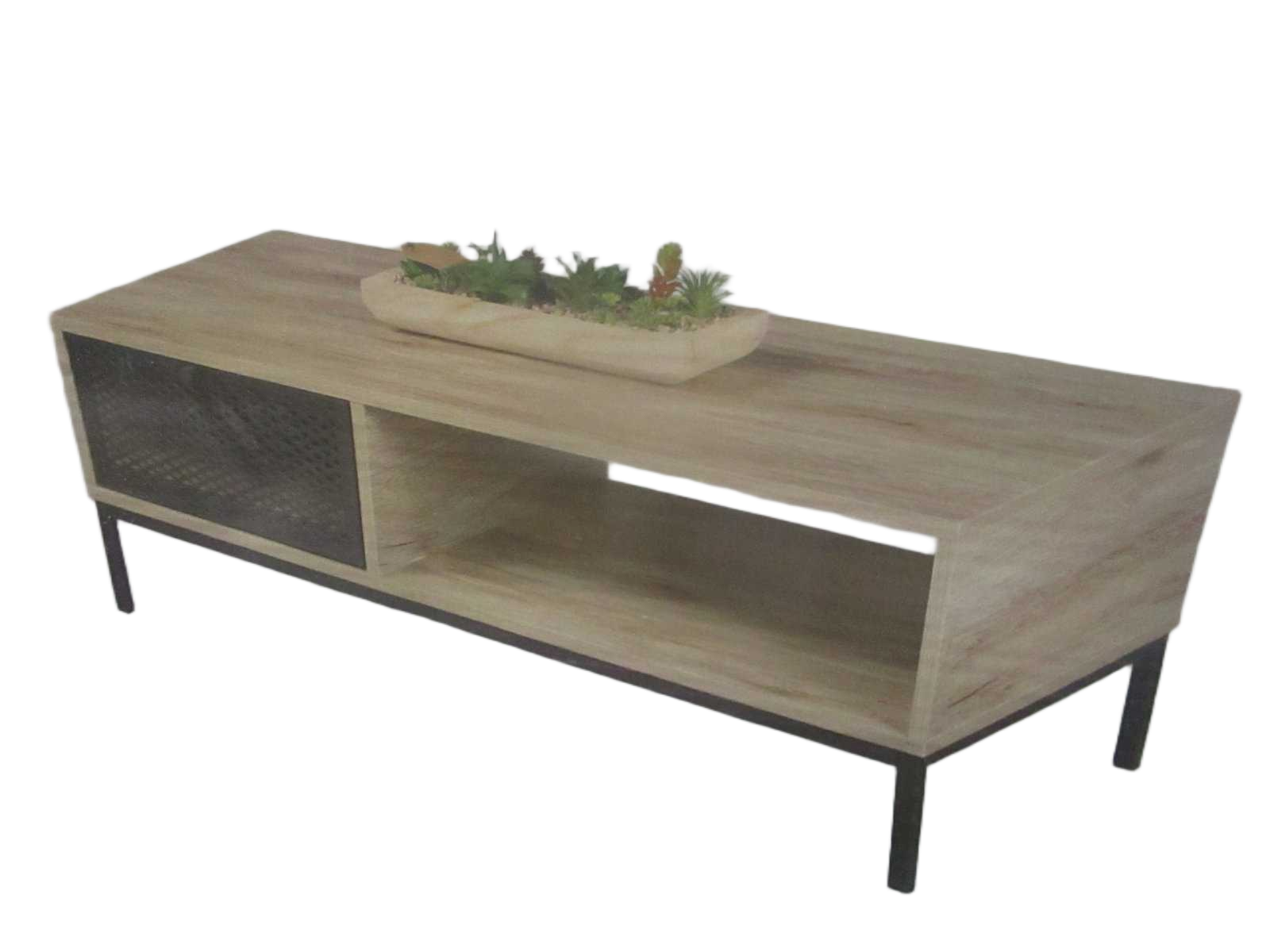 Coffee Table Soho Wooden With Black Metal Mesh 100x50xh36cm