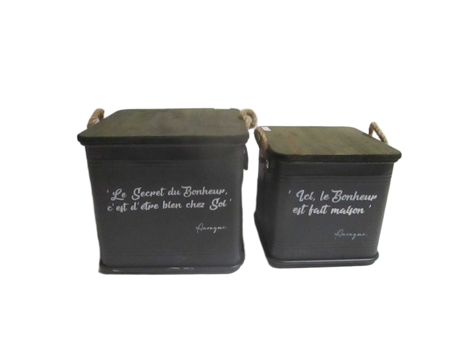 Box Tables Loft & Metal Set Of 2 Metal With Grey Rope Foot And Handle