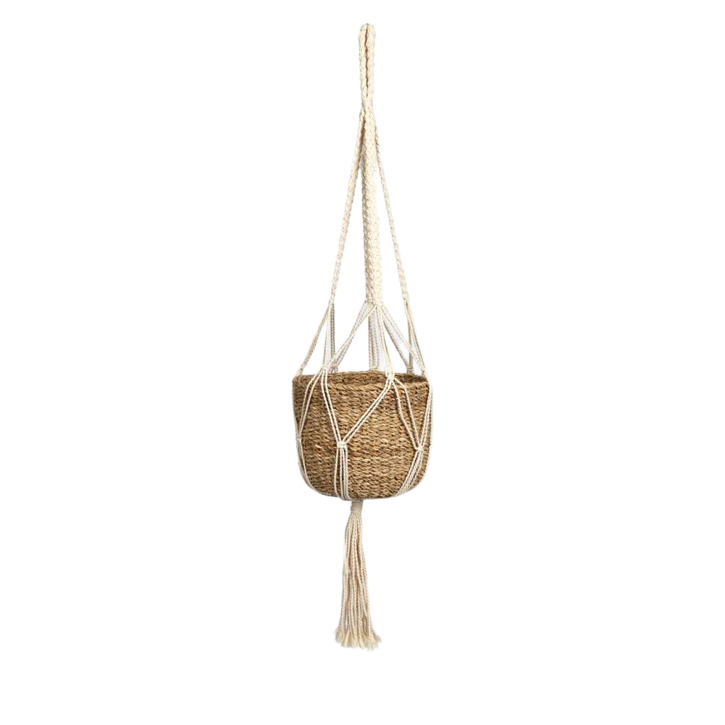 Hanging Bracket Natural Living Macrame With Seaweed Plant Holder H120cm
