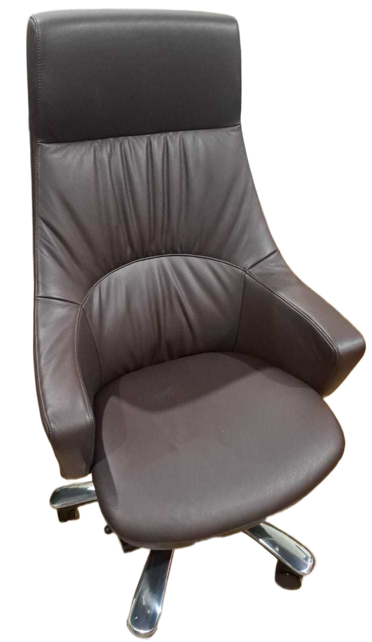 High Back Office Chair Leather Multi-Funtional Mechanism-Tilt + Lock + Lift Aluminum Base Leather 3072 Brown 68wx69dx120h