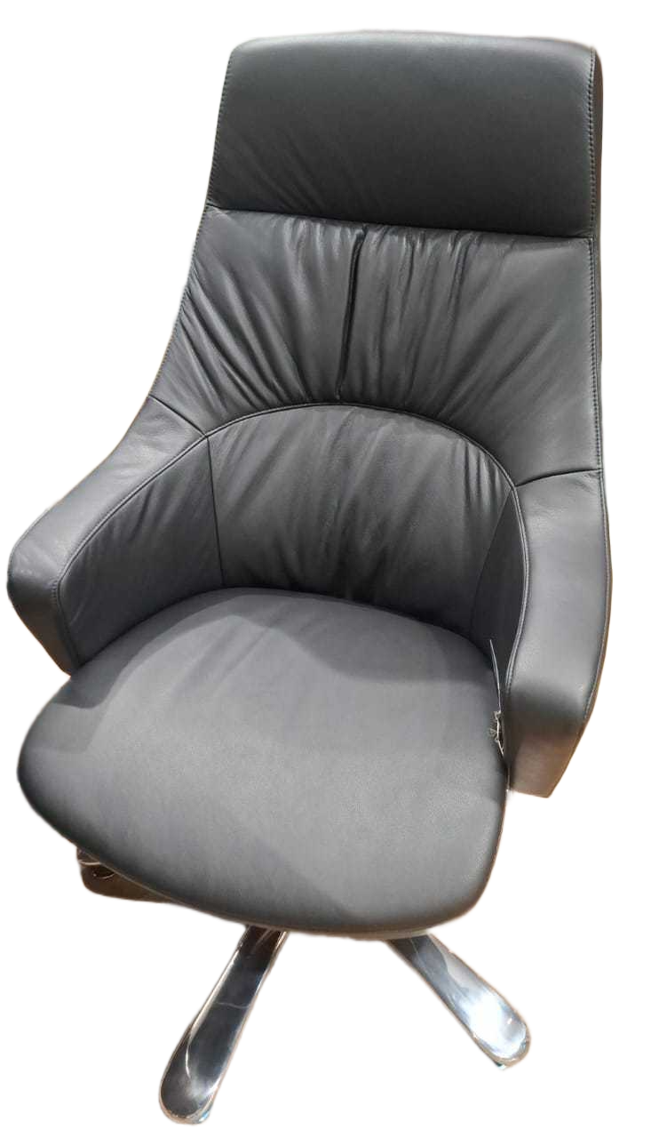 Visitor Chair Leather Swivel Aluminum Base Leather A8 Black 68wx70dx110h