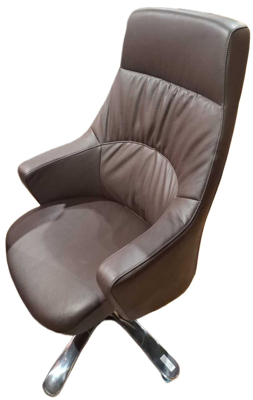 Visitor Chair Leather Swivel Aluminum Base Leather 3072 Brown 68wx70dx110h