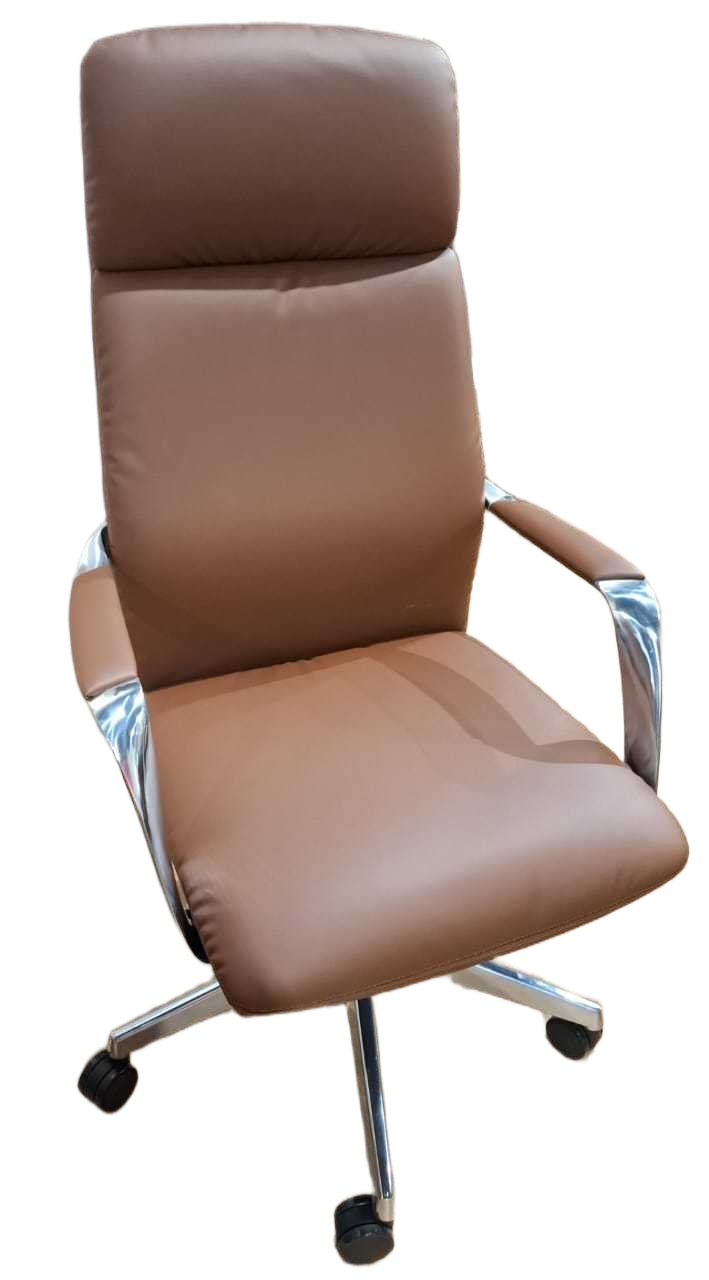 High Back Office Chair, Pu Multi-Funtional Mechanism-Tilt + Lock + Lift Aluminum Base 700mm Tuv Class4 Chrome Gas Lift +pu Castors Brown Al503-2564w*70d*118-126h