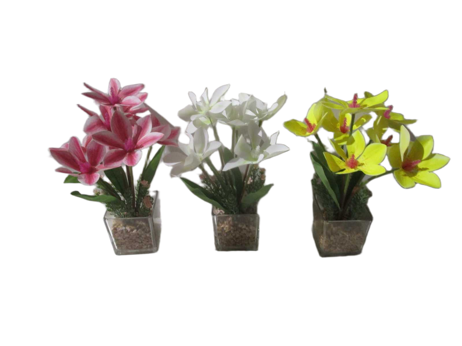 Artificial Plant 7 Flowers With Transparent Plastic Pot 3 Type Ass Packing: Paper Box3 Type Ass 35cm