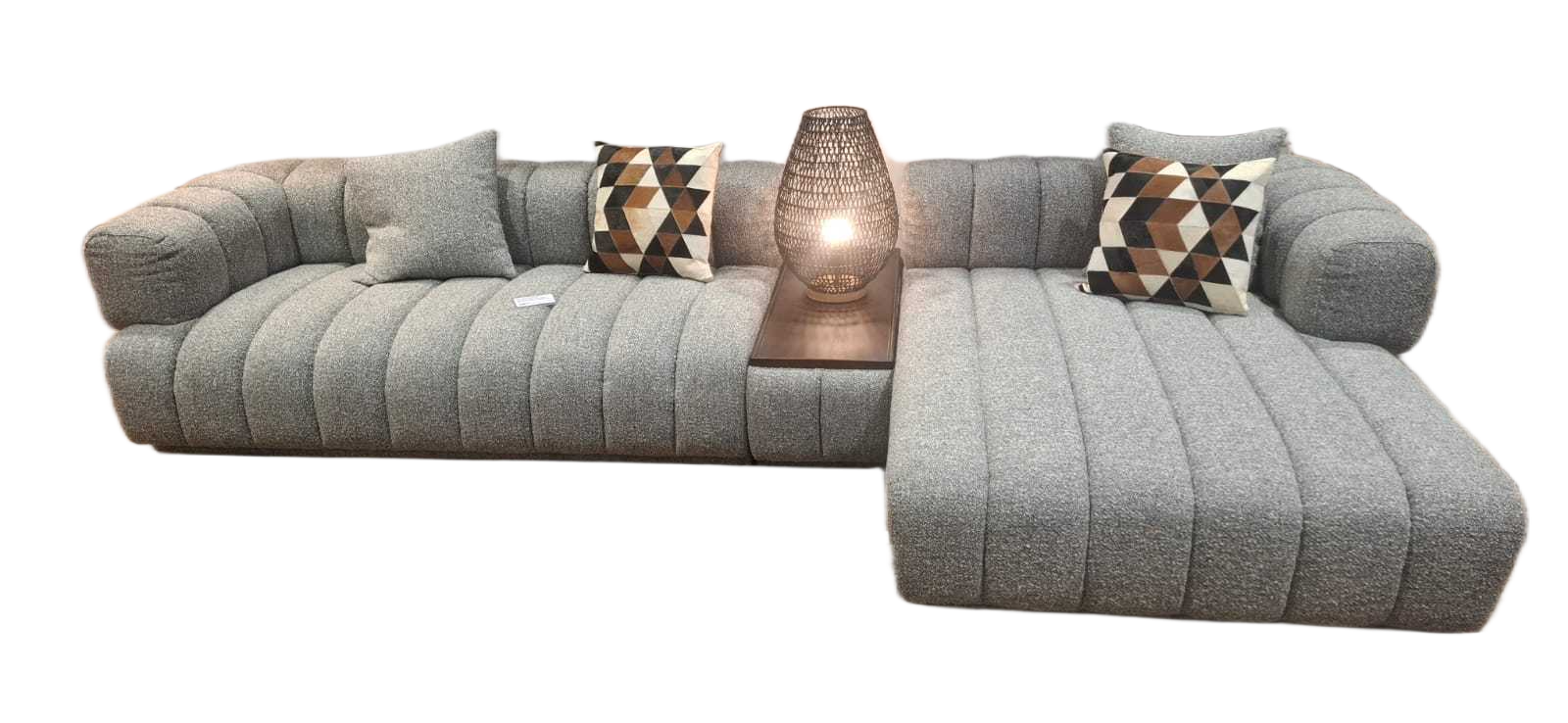 Sofa L-Shaped Grey Nh30173-8 W 2 Cushion (2-S One Arm +ottoman+chaise) Moq:22set 195x106x69 41x102x37 134x162x69