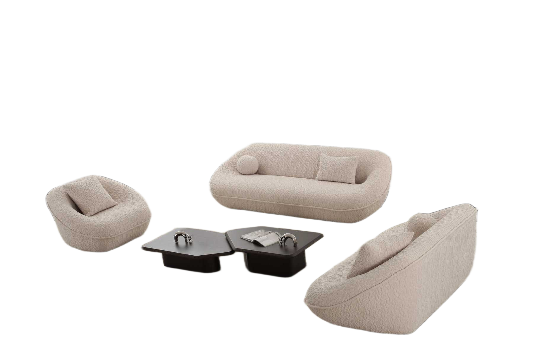 Sofa Set 4+2+1 Cream + 4 Pillows(Dia:25cm*2+55x55cm*2) V295-156 258x103x75 199x103x75