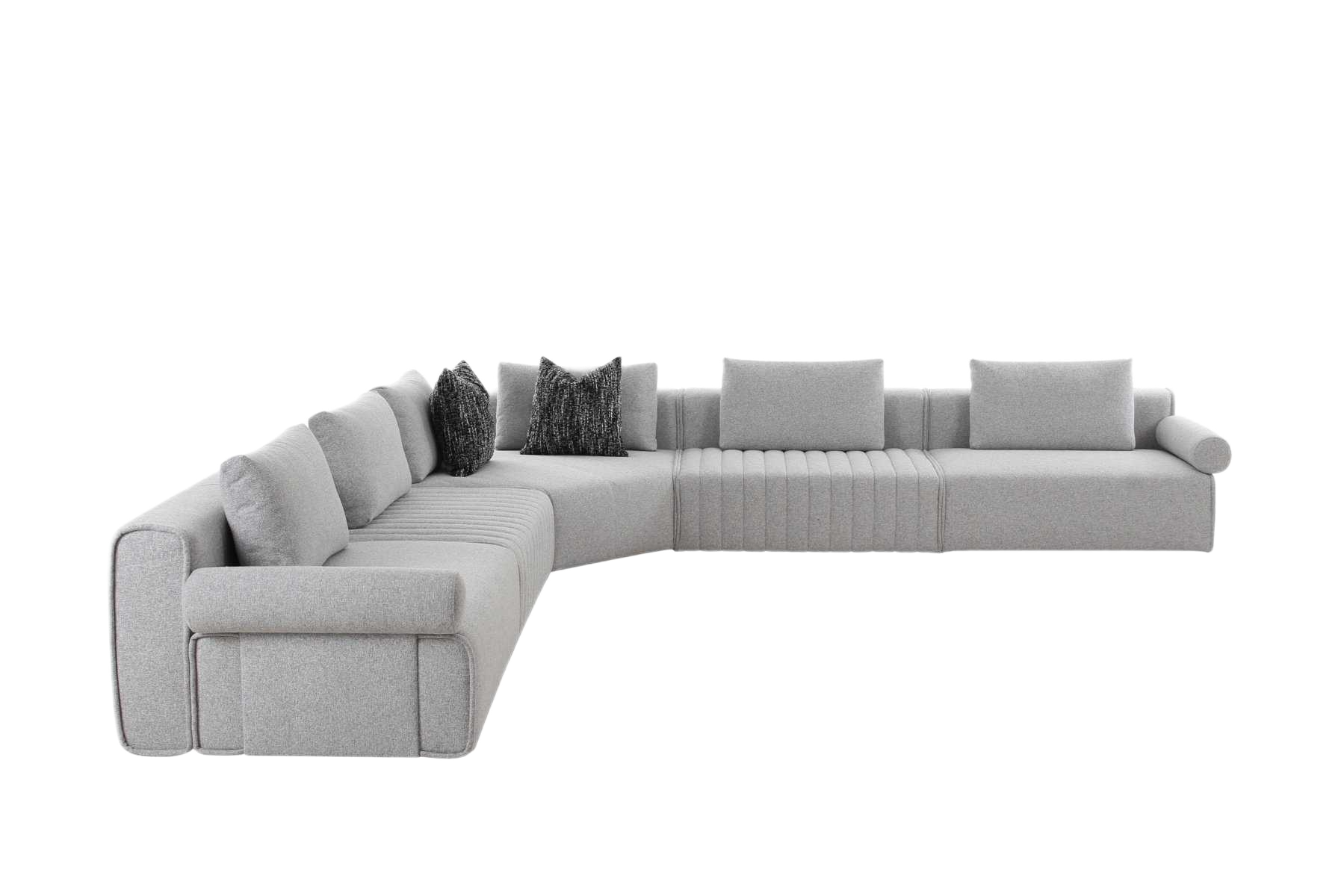 Sofa L-Shaped Grey W 6 Back Cushion+ 2xcushions (2-S One Arm-B +armless+corner Part) G1001-14 128x101x68/80 120x101x68/80 152x152x68/80