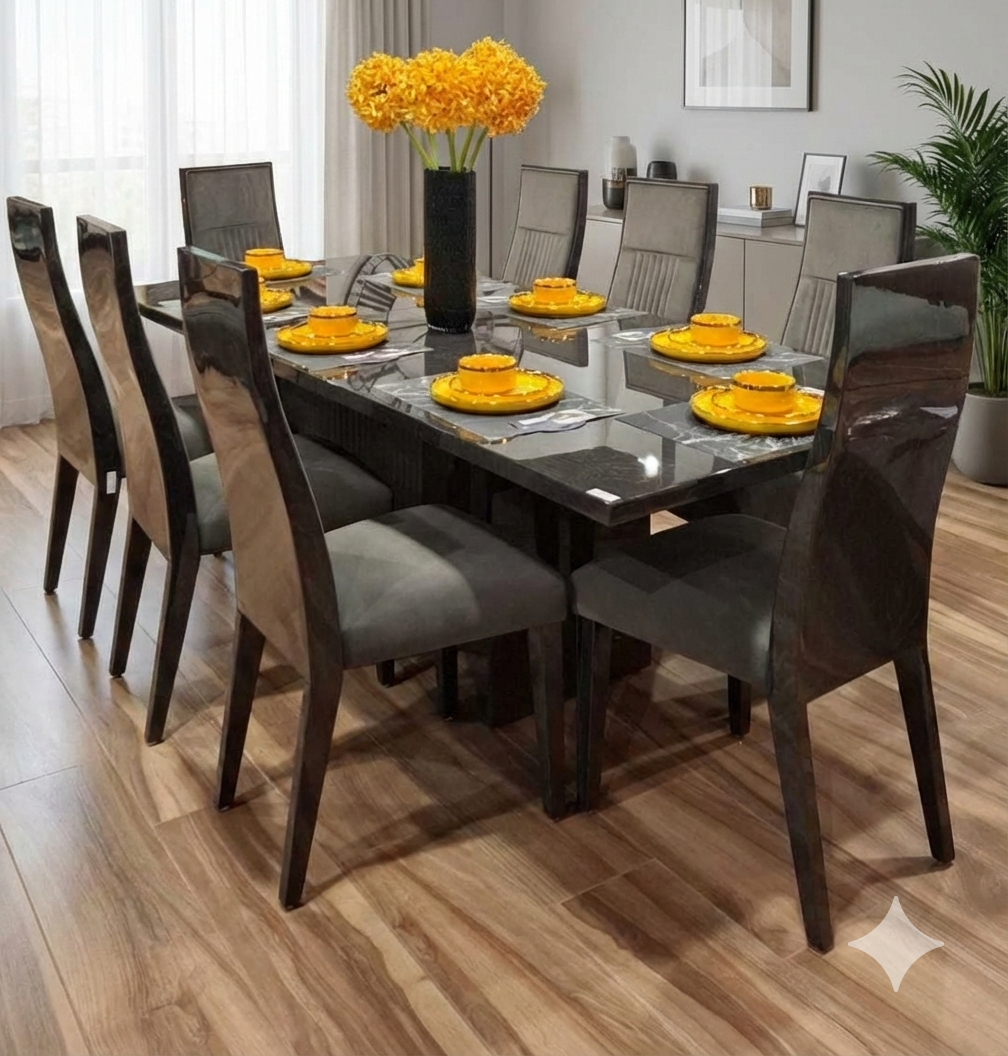 Dining Table + 8 Chairs With Extension Eucalyptus+brushed Black Stainless Steel B8405hg 2000/2500x1100x760